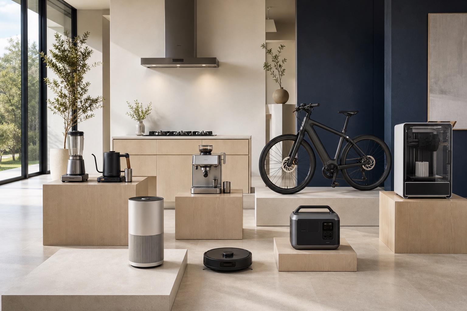 A museum-like WGO gallery presenting a curated collection of advanced consumer technology